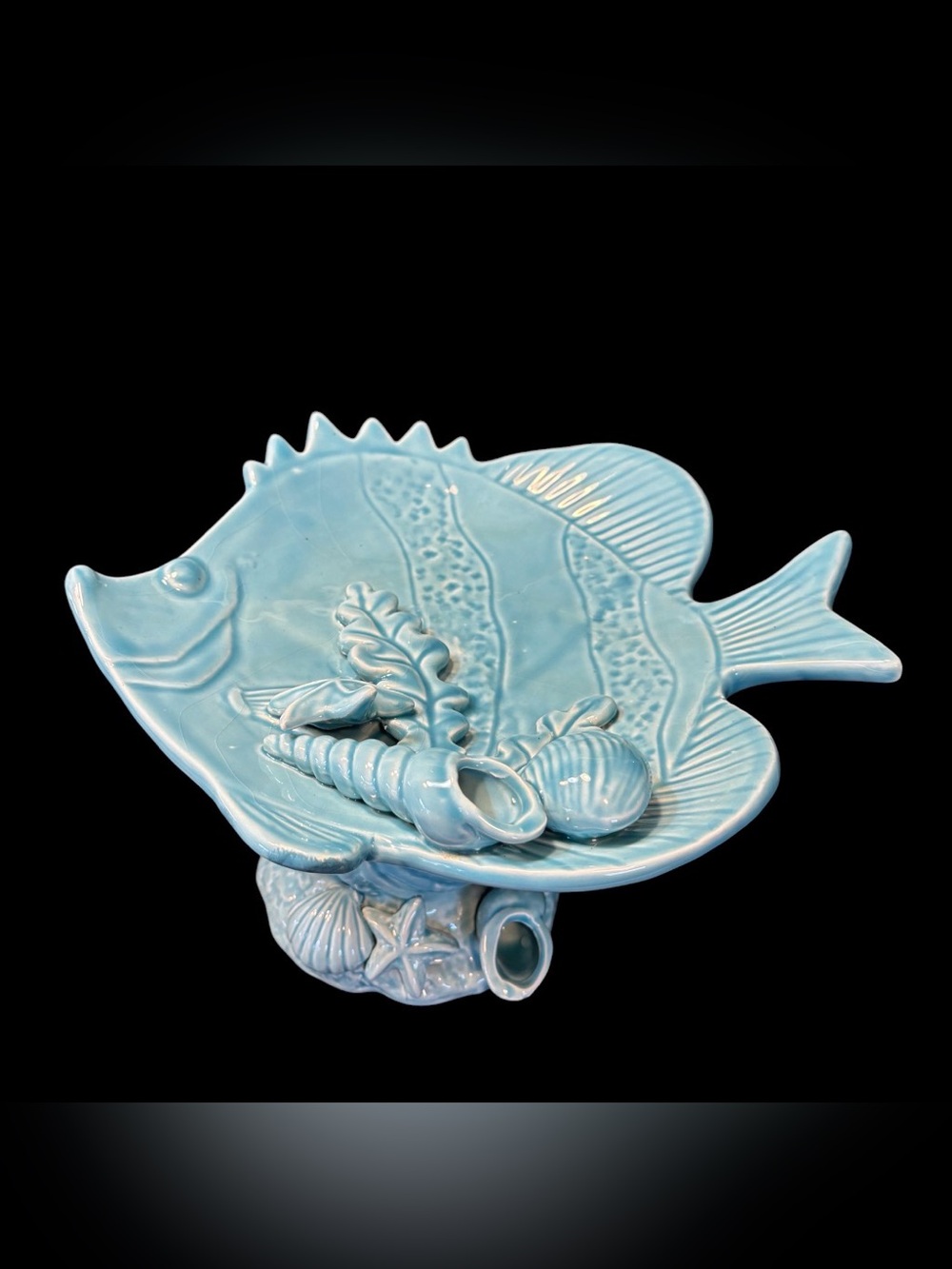Coastal Ceramic Fish Tray in Light Blue